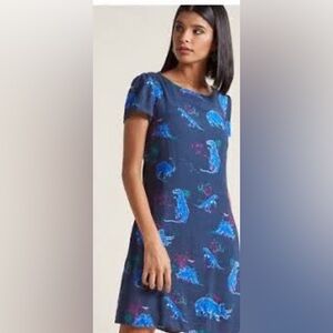 ModCloth Dinosaur Navy Shift Dress Lace Up Back Medium